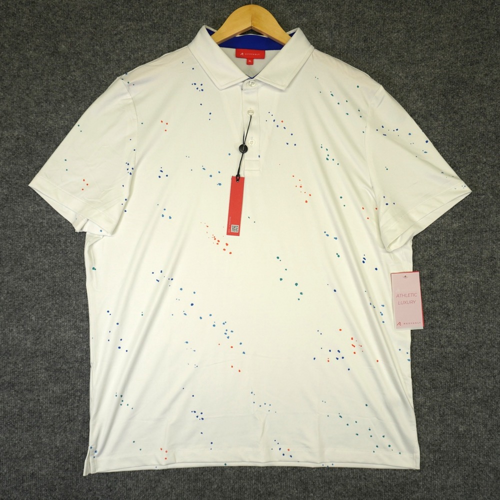 NEW Redvanly Hanson Polo Mens XL White Paint Splatter Performance Golf Shirt - Picture 2 of 9